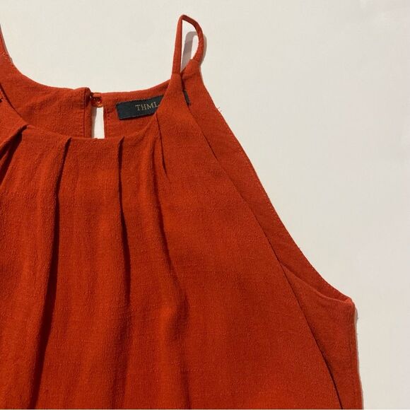 THML Orange Embroidered Hem Pleated Halter Boho Mini Dress Women's Size XS - Picture 7 of 15